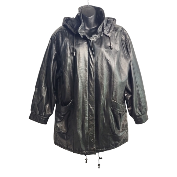 Jacqueline Ferrar Womens Black Leather Jacket Coat Removable Hood ZIP Up… - Picture 1 of 12
